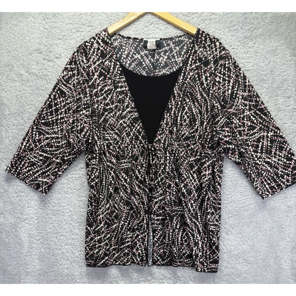 Studio 1940 Women 2X 18/20 Top Black Pink Embellished Tie Front Glitter Y2K USA